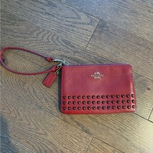 Coach Burgundy Wristlet with Stud Detailing